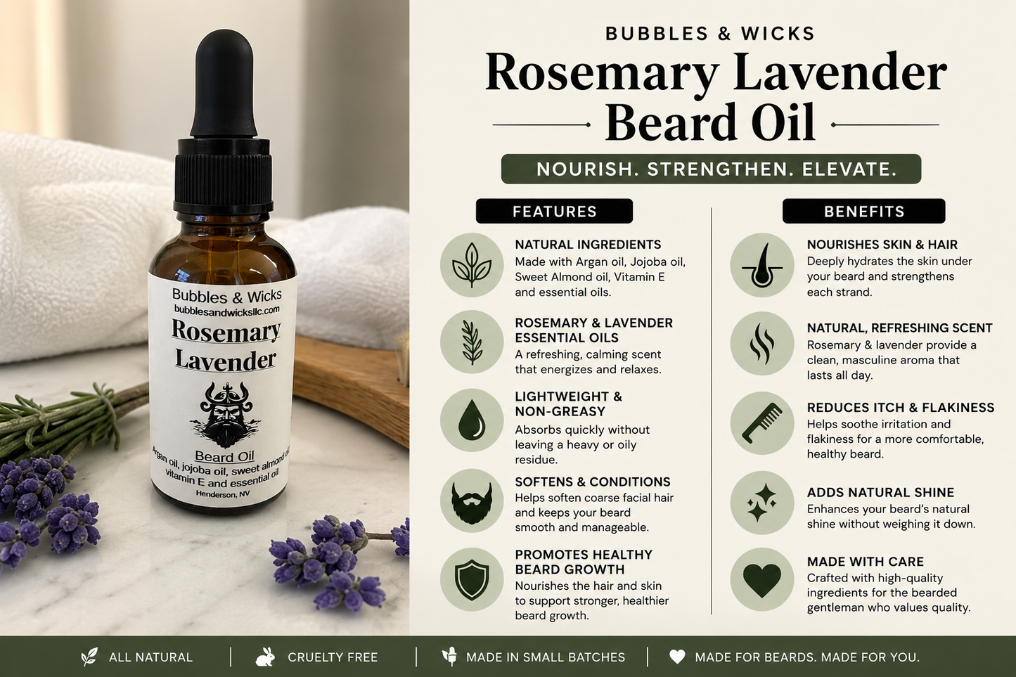 Rosemary Lavender Beard Oil
Nourish. Soften. Elevate.