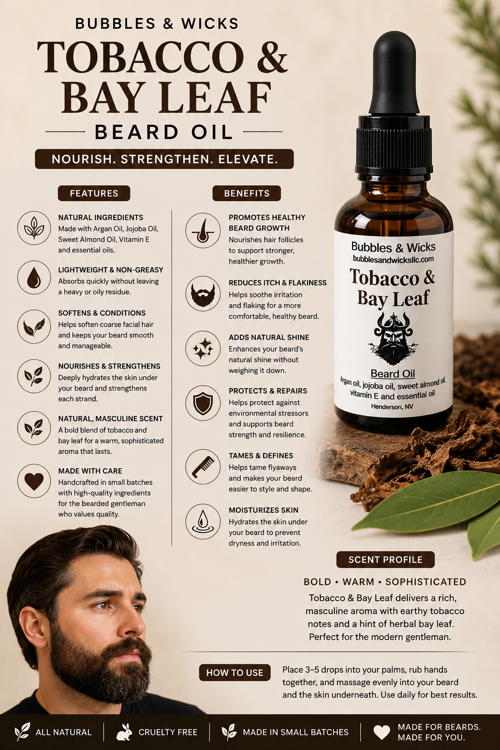 Tobacco & Bay Leaf Beard Oil

Bold. Refined. Unforgettable.